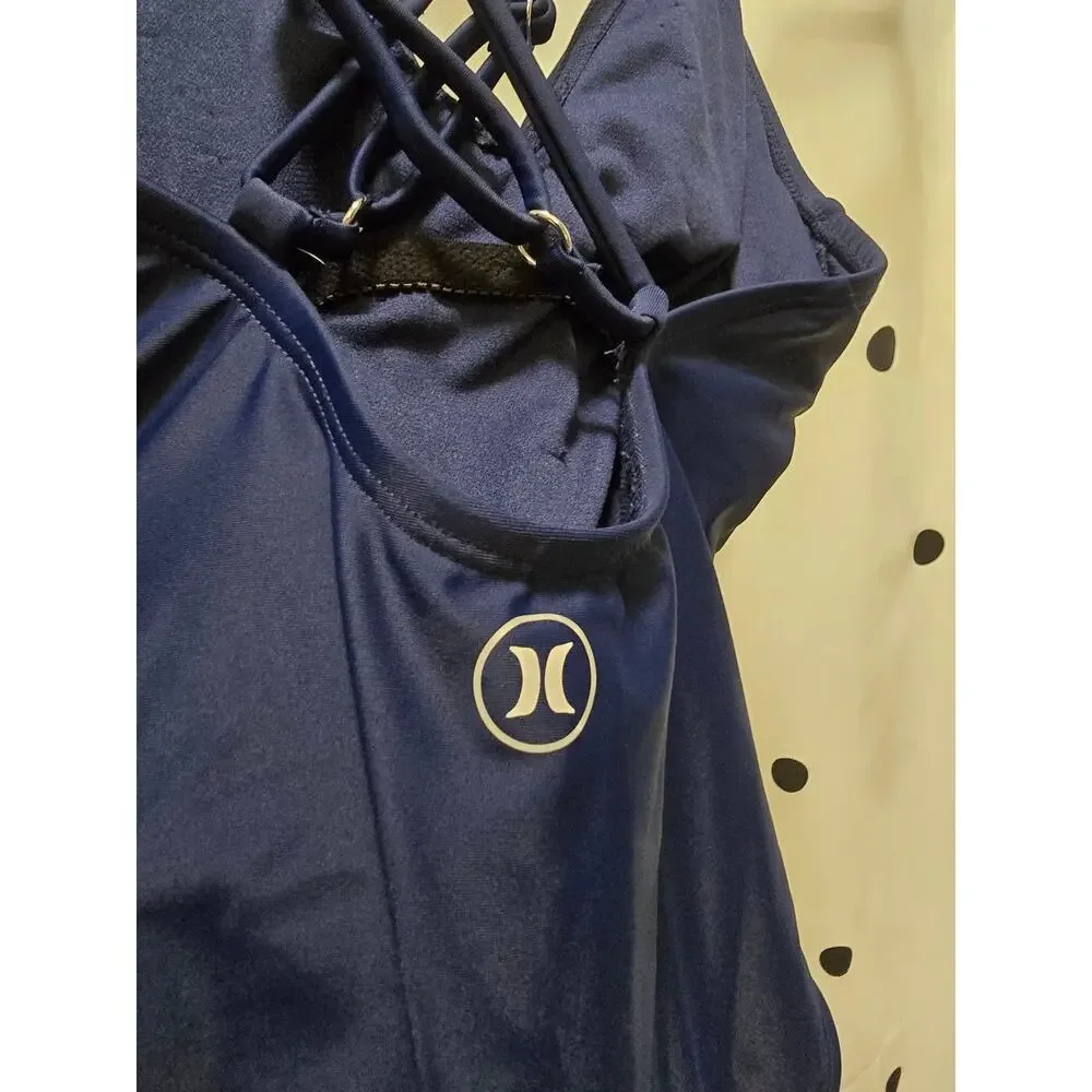 Hurley navy blue strappy back‎ one piece swimsuit removable padding size small